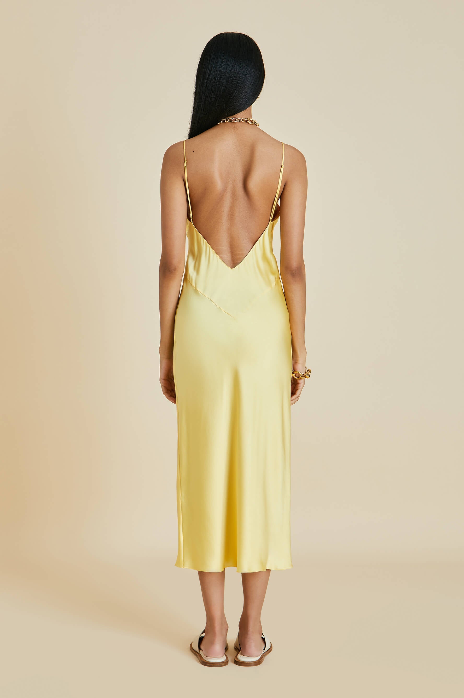 Silk Satin Yellow Plain Luxury Dress